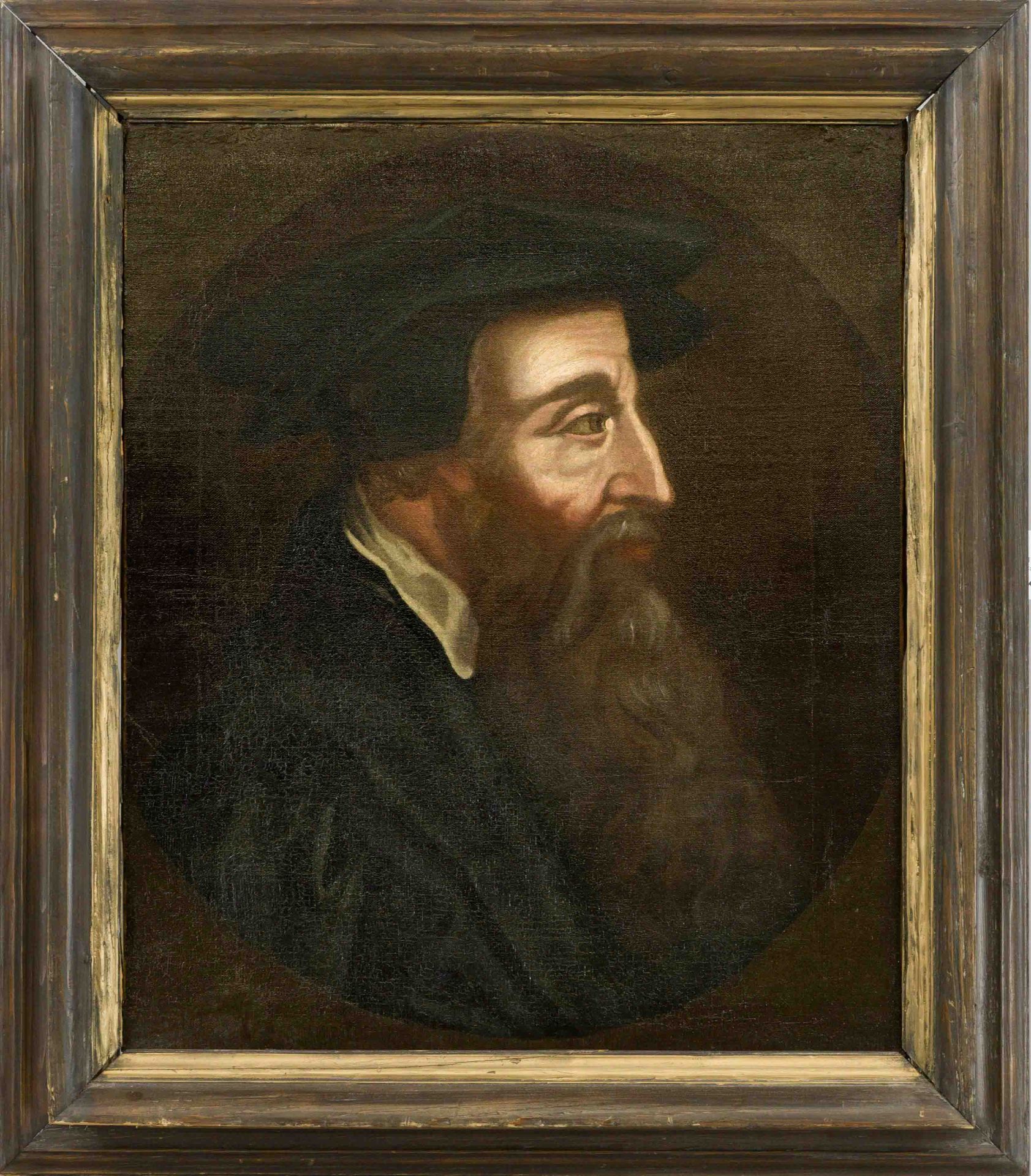 Unknown portrait painter of the 18th century, profile portrait of the reformer John Calvin, bust