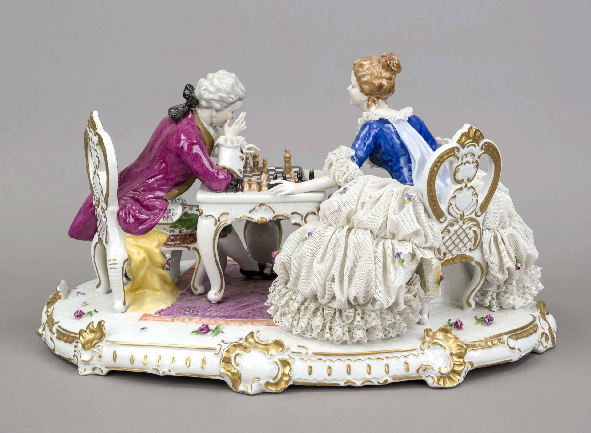 Chess game, Unterweißbach, Thuringia, mark 1962-90, elegant lady and cavalier in rococo dress - Image 2 of 3