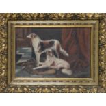 M. Penneker, German painter c. 1914, Interior with two greyhounds, oil on canvas, signed and dated