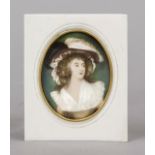 Miniature, 19th century, polychrome tempera painting on bone plate, unopened, oval bust portrait