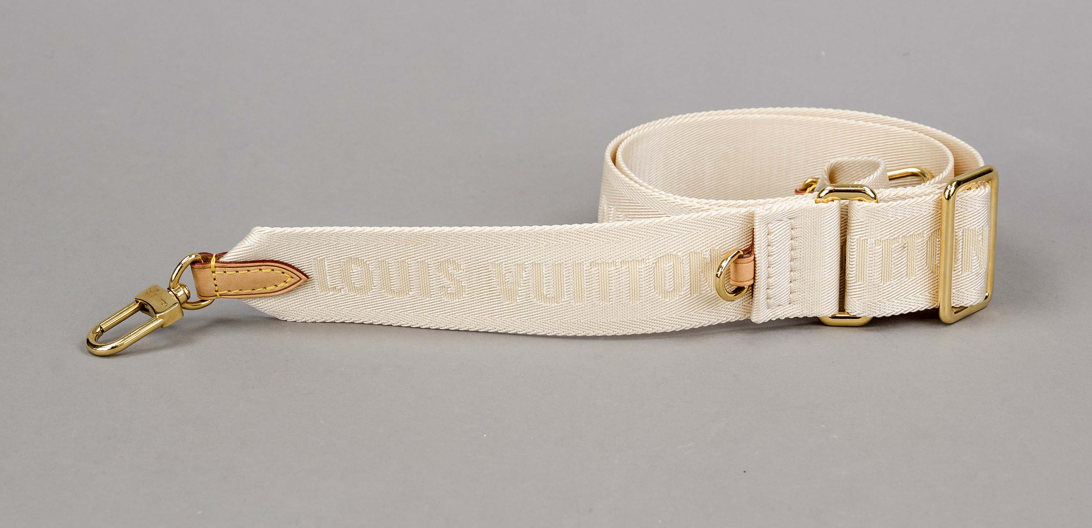 Louis Vuitton, bag/shoulder strap in macadamia color, adjustable wide textile strap in beige with