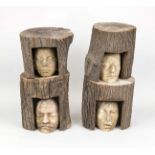 Herbert König (1956-2023), sculptor from Suhl, 4 tree heads, natural tree trunk segments with sawn-