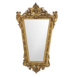 Wall mirror from around 1880, trapezoidal wooden frame, stuccoed and gilded, faceted mirror, 110 x