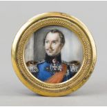 Round miniature, 19th century, polychrome tempera painting on bone, unopened. Prince Wilhelm Karl of