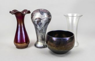 Three vases and a bowl, 2nd half 20th century, including Eisch, various shapes and decorations,