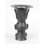 Small monochrome Gu vase in archaic style, China 19th/20th century, black glazed, embossed