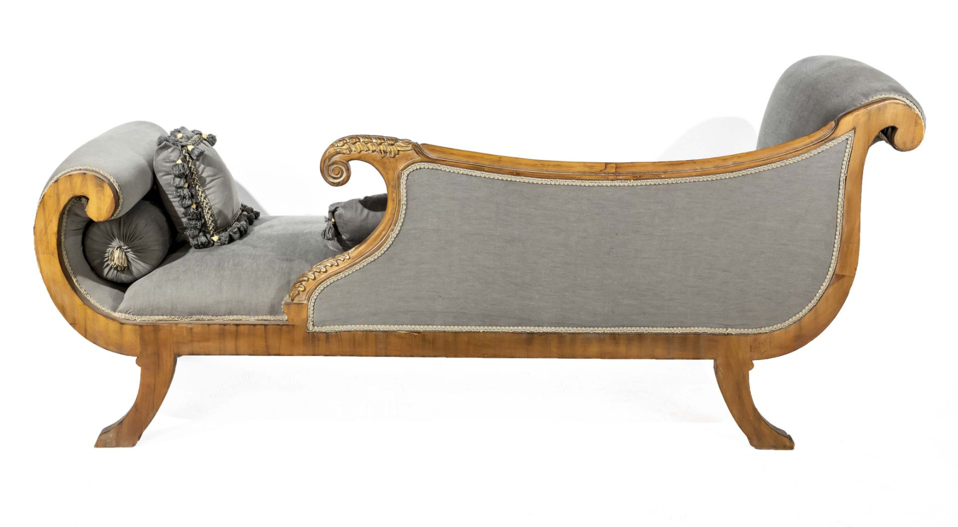 Decorative Empire-style chaise longue, late 20th century, solid beech, carved and partly gold- - Image 2 of 2