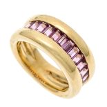 Tourmaline ring GG 750/000 with 13 faceted tourmaline baguettes 3.0 x 2.3 mm in brownish pink, RG