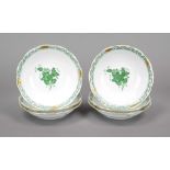 Six compote bowls, Herend, 20th century, Apponyi green decoration, gold staffage, Ø 14 cm