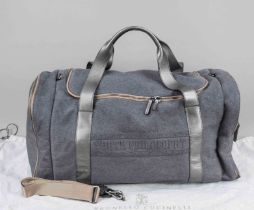 Brunello Cucinelli, Youth Philosophy Weekender Travel Bag, firm grey (wool?) fabric with silver-