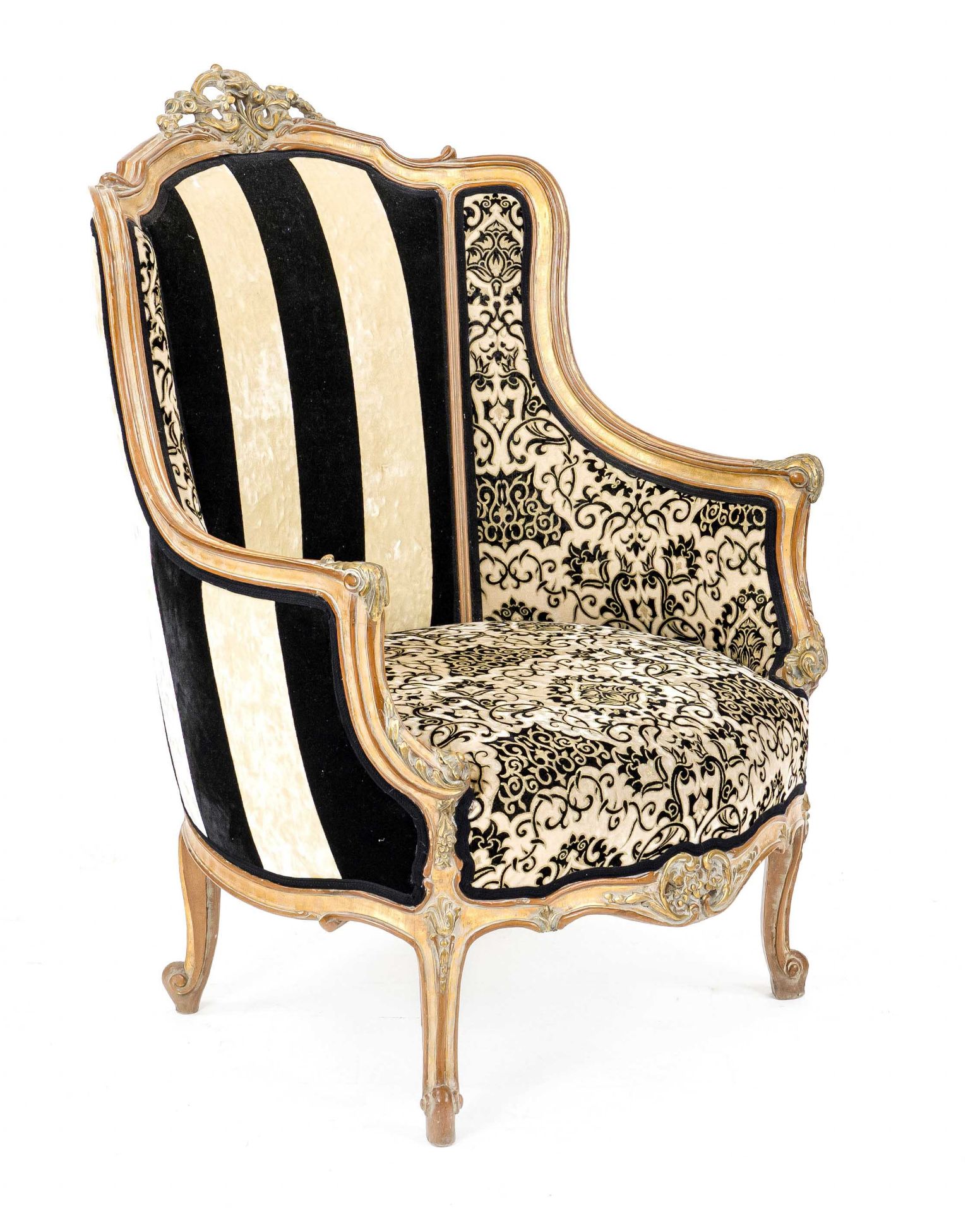 Bergere in the Louis Quinze style, 19th century, carved and gilded beech wood, backrest with