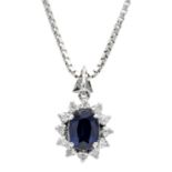 Sapphire-diamond pendant WG 585/000 with an oval faceted sapphire 6.3 x 4.8 mm (possibly synth.)