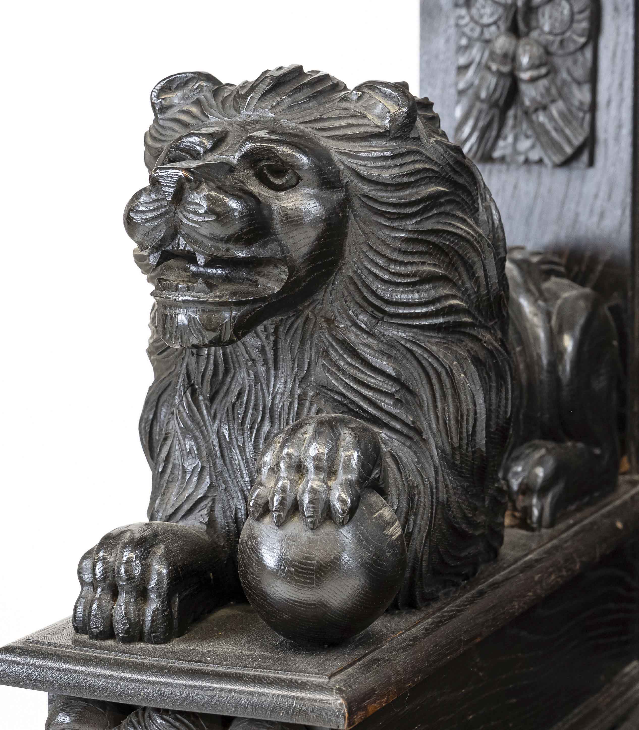 Large chest bench around 1880, ebonized oak, rich carved decoration, depiction of a drinking - Image 2 of 6