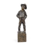 signed Füllborn, 1st half 20th century, smoking boy (cigarette missing), patinated bronze on