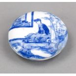 Blue and white sealing paste lidded box, China, probably 19th century Cobalt blue decoration on