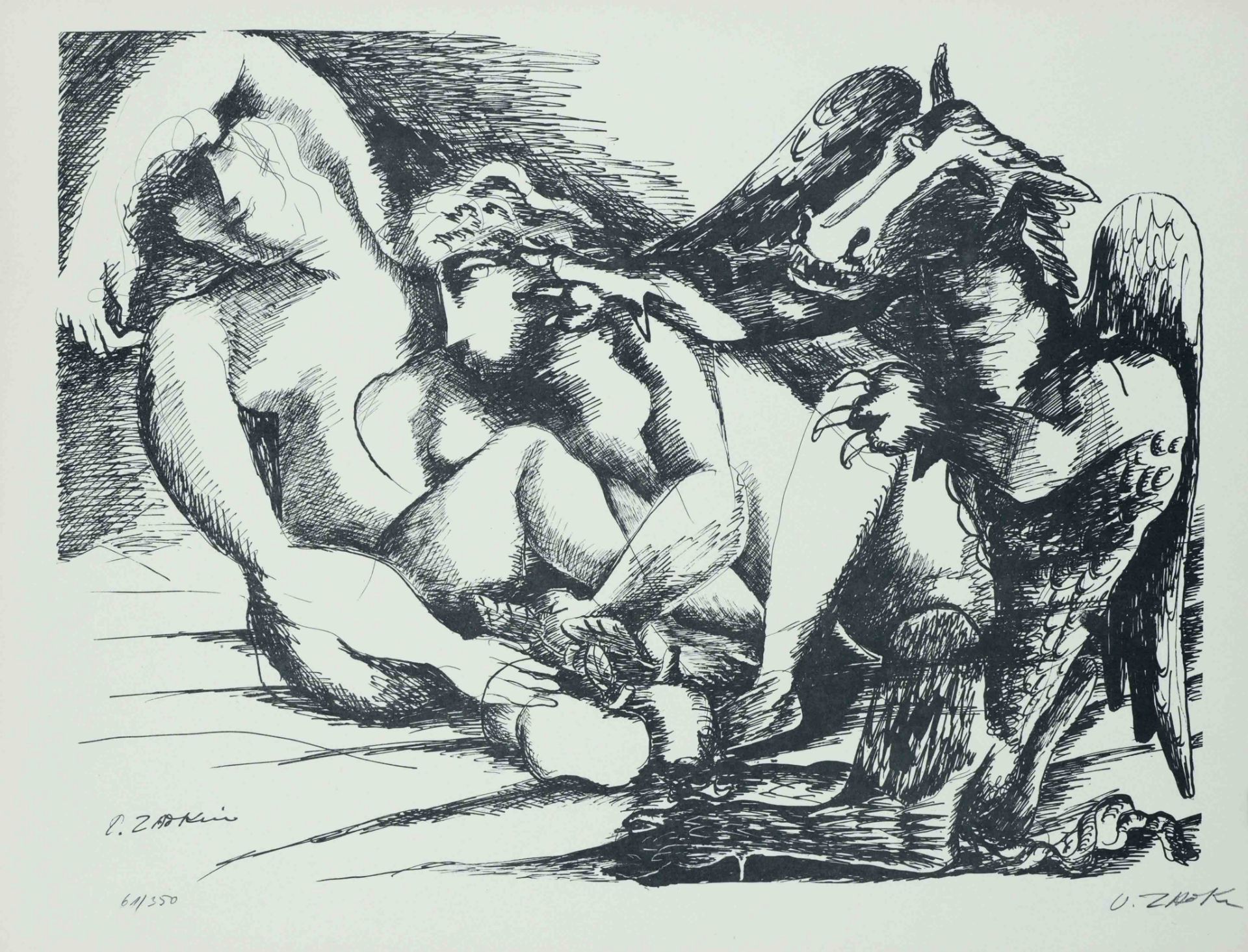 Ossip Zadkine (1890-1967), 2 lithographs on laid paper from 'Euripides - Die Arbeiten des Herakles', - Image 2 of 2