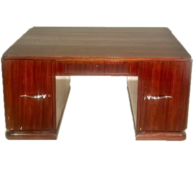 Art-déco desk from around 1930, exotic walnut veneer, can be dismantled into four parts, minimal