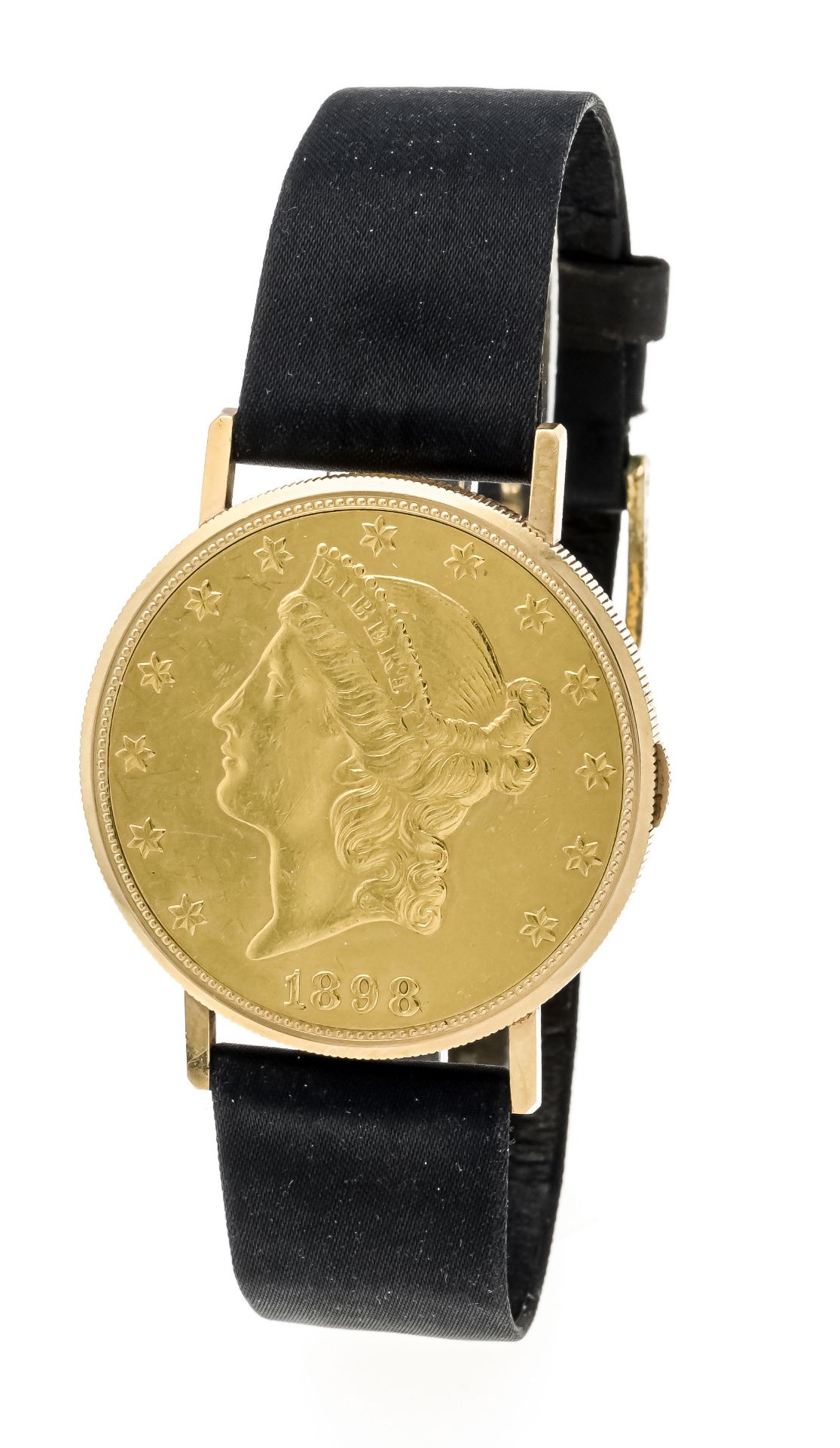 Schoche't men's wristwatch, in a jump cover case of a 20 dollar coin, circa 1980, the case in 750/ - Image 2 of 3