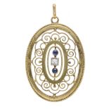 Filigree old-cut diamond pendant GG 585/000 with 2 round faceted sapphires 1.8 mm (possibly