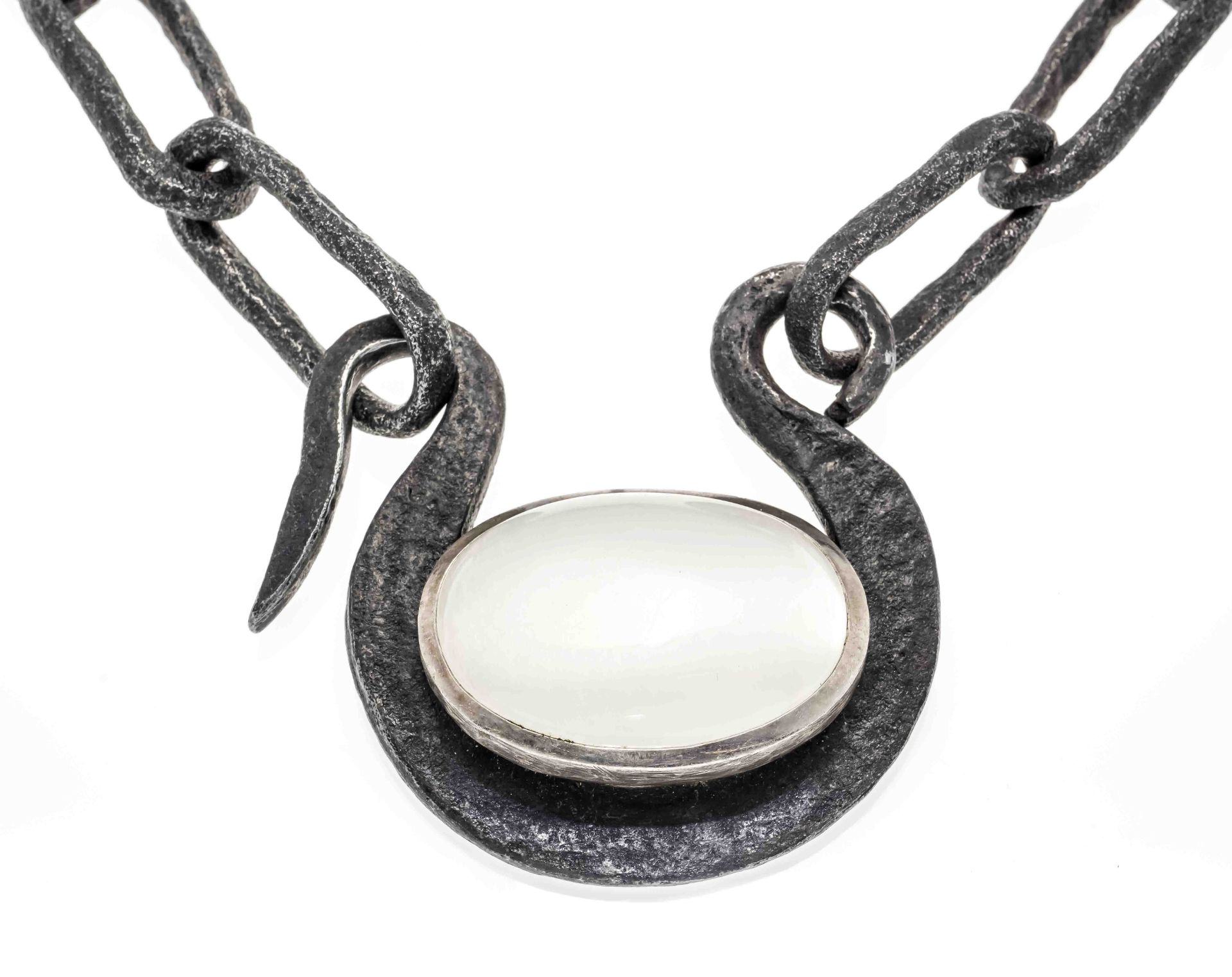 Opulent Günter Krauss design necklace with a moonstone cabochon 270 ct set in silver 925/000, - Image 2 of 3