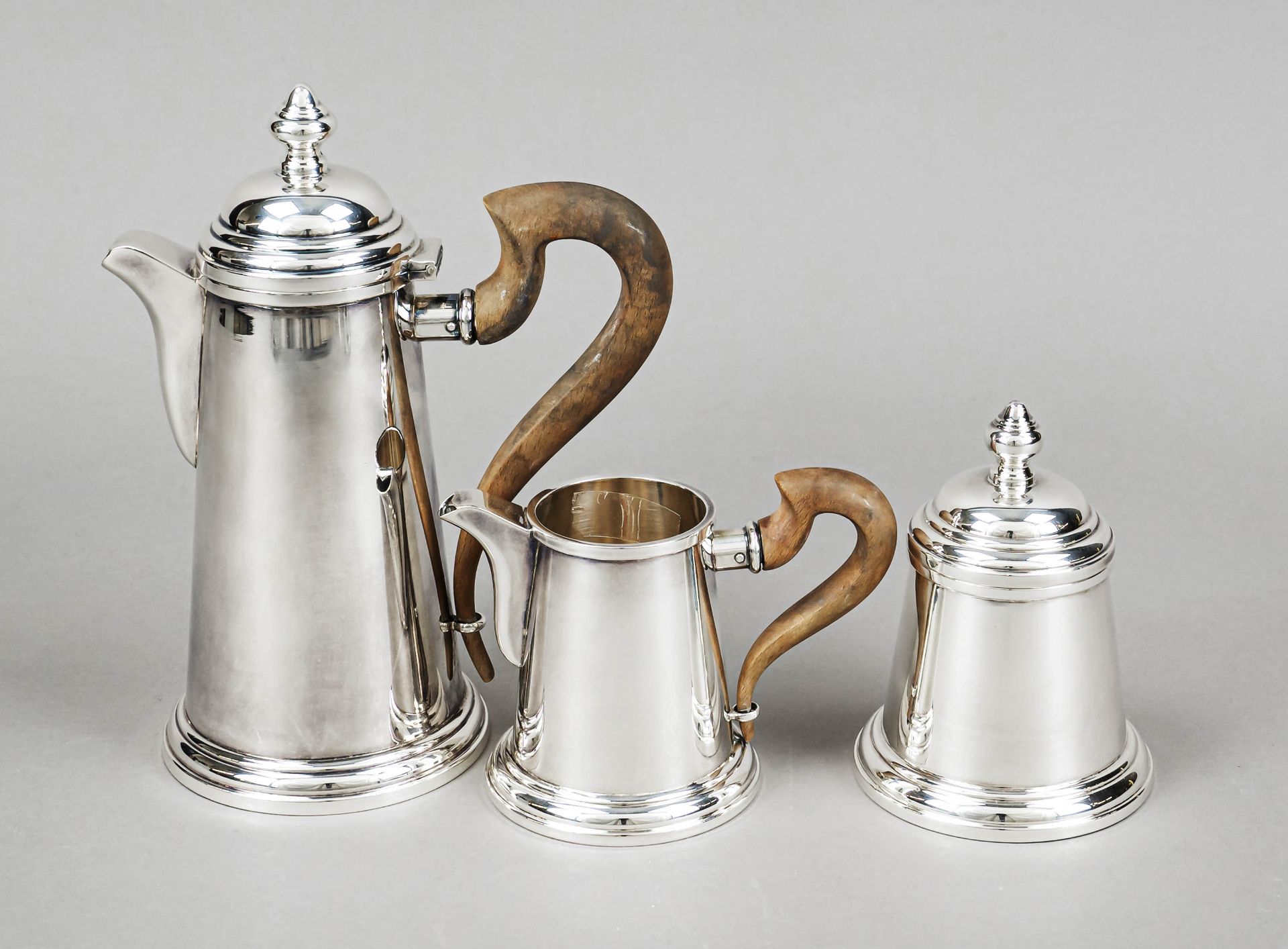 Three-piece coffee pot, Italy, 2nd half 20th century, maker's mark Antonio Caruso, Palermo, silver