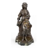 Marcel Debut (1865-1933), Woman with mandolin leaning against a wall, patinated bronze,