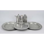A collection of pewter, 18th/19th century, 6 pieces with braided decoration, 2 screw-top jugs, a