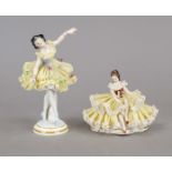 Two ballerinas, Thuringia, 20th century, standing ballerina in tulle dress, Volkstedt, h. 18 cm,