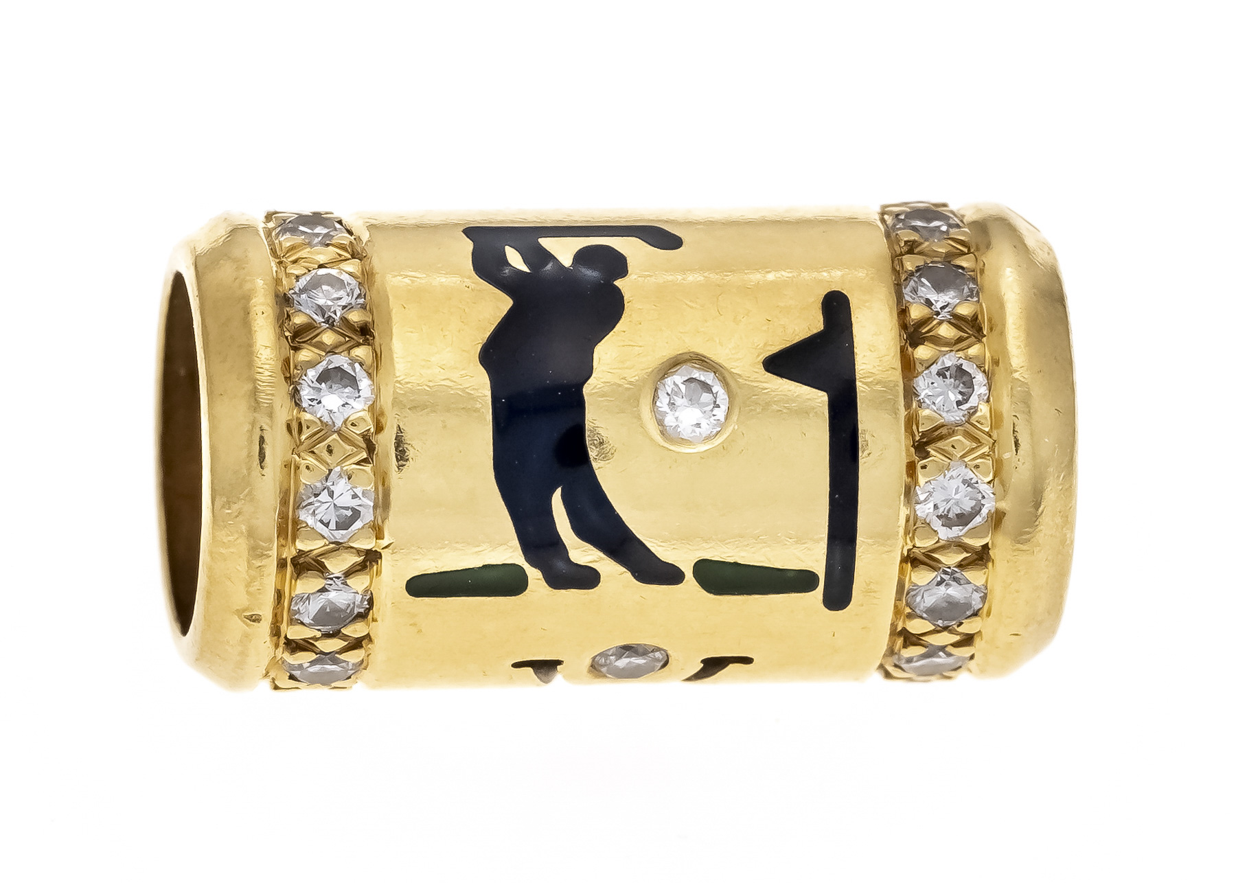 Wellendorff slider GG 750/000 for choker, with enamel-filled golfer motif reliefs in dark green