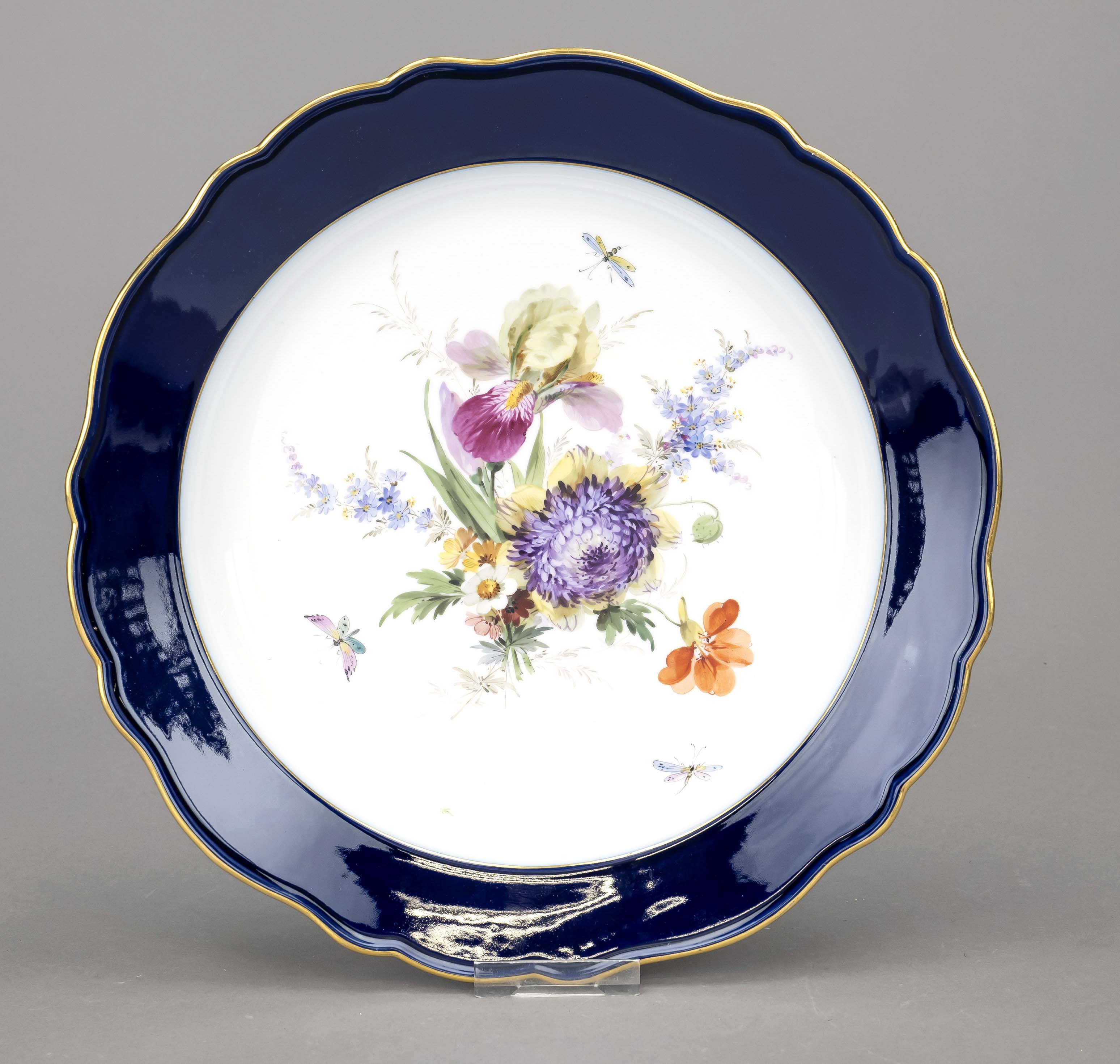 Large bowl, Meissen, pommel swords mark 1850-1924, 1st choice, new cut-out shape, the mirror with