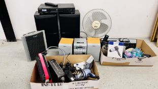 A GROUP OF HOUSEHOLD ELECTRICALS AND AUDIO EQUIPMENT TO INCLUDE A SONY MICRO HI-GI CMT-EP50 AND