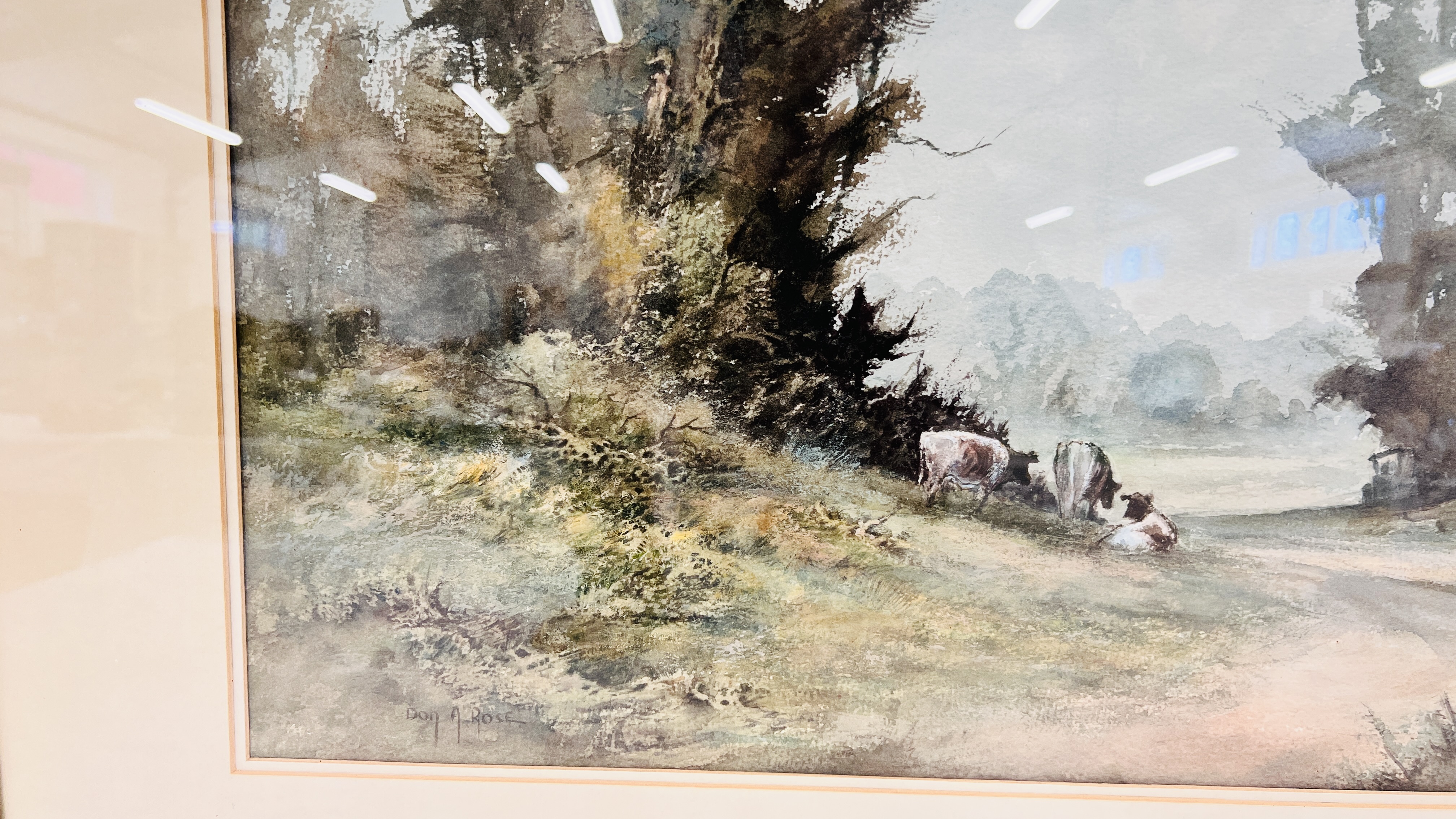 A FRAMED WATERCOLOUR "WENHASTON" DEPICTING GRAZING CATTLE BEARING SIGNATURE D. - Image 6 of 9