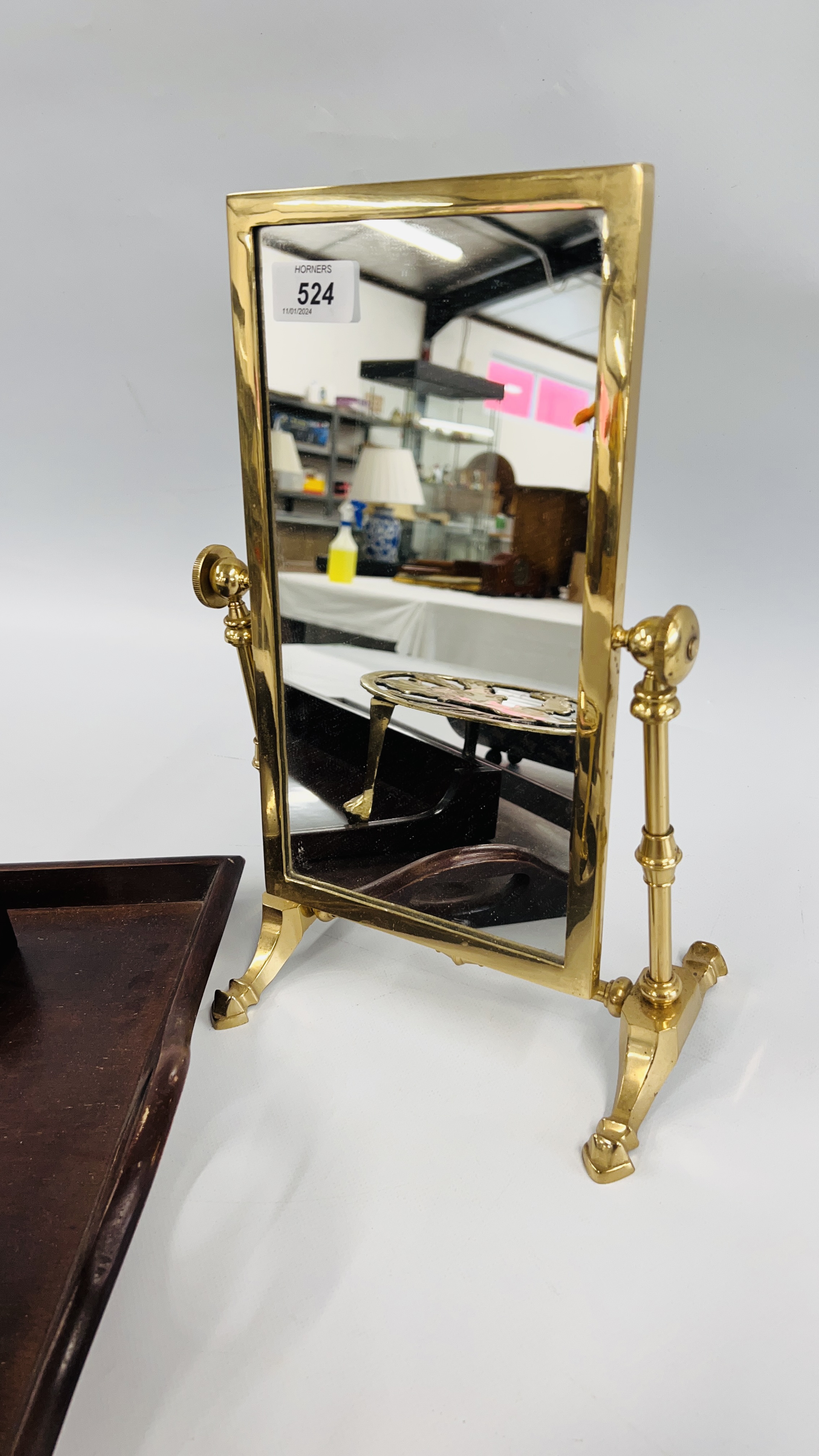 A VINTAGE BRASS DRESSING MIRROR, EASTERN HARD WOOD BOX, - Image 7 of 11