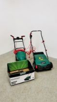QUALCAST ELECTRIC SCARIFIER AND RAKER AND QUALCAST ELECTRIC HOVER MOWER - SOLD AS SEEN.