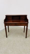 A REPRODUCTION 2 DRAWER WRITING DESK WITH SLIDE AND FALL UPSTANDING STATIONERY DRAWERS - W 100CM,