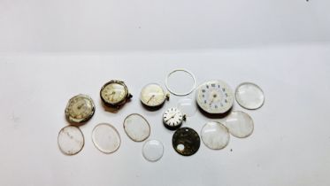 A GROUP OF VINTAGE WATCH FACES AND GLASSES TO INCLUDE ENAMELED AND EXAMPLES MARKED MEDANA,