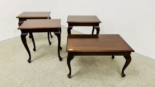 A SUITE OF MAHOGANY OCCASIONAL TABLES TO INCLUDE THREE LAMP TABLES,