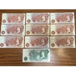 BANKNOTES: BANK OF ENGLAND TEN SHILLINGS FFORDE (5), HOLLOM (4), PLUS ONE POUND FFORDE,