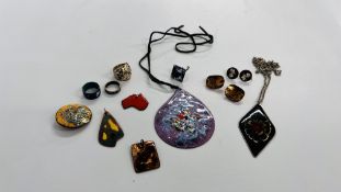 A TRAY OF MODERN DESIGNER ENAMELLED JEWELLERY TO INCLUDE PENDANT NECKLACES,