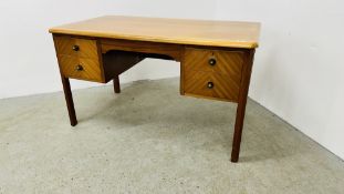 A RETRO FOUR DRAWER KNEEHOLE DESK, W 135CM X D 75CM.