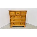 A GOOD QUALITY PINE CHEST OF DRAWERS, 3 SHORT OVER 3 LONG DRAWERS, W 92CM, D 55CM, H 99CM.