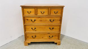 A GOOD QUALITY PINE CHEST OF DRAWERS, 3 SHORT OVER 3 LONG DRAWERS, W 92CM, D 55CM, H 99CM.