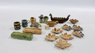 A GROUP OF WADE COLLECTIBLES TO INCLUDE DISHES, MINIATURE TANKARDS, MONKEY, LONG BOAT ETC.