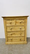 ANTIQUED EFFECT GRAINED OAK TWO OVER THREE DRAWER CHEST - W 84CM, D 45CM, H 100CM.
