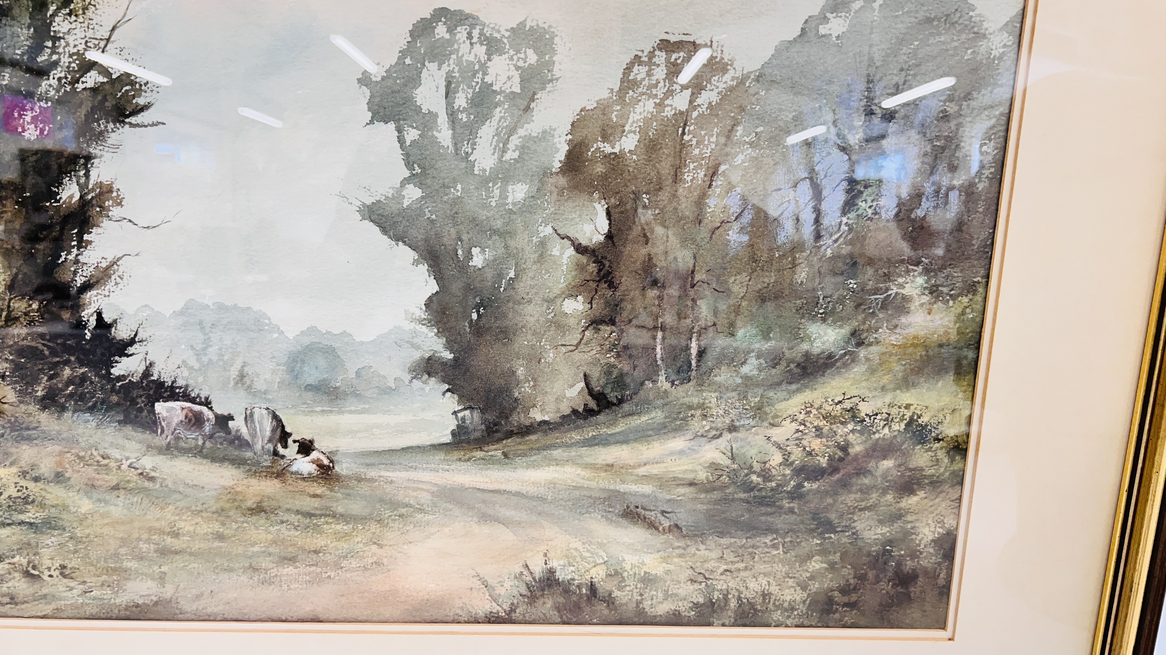 A FRAMED WATERCOLOUR "WENHASTON" DEPICTING GRAZING CATTLE BEARING SIGNATURE D. - Image 5 of 9