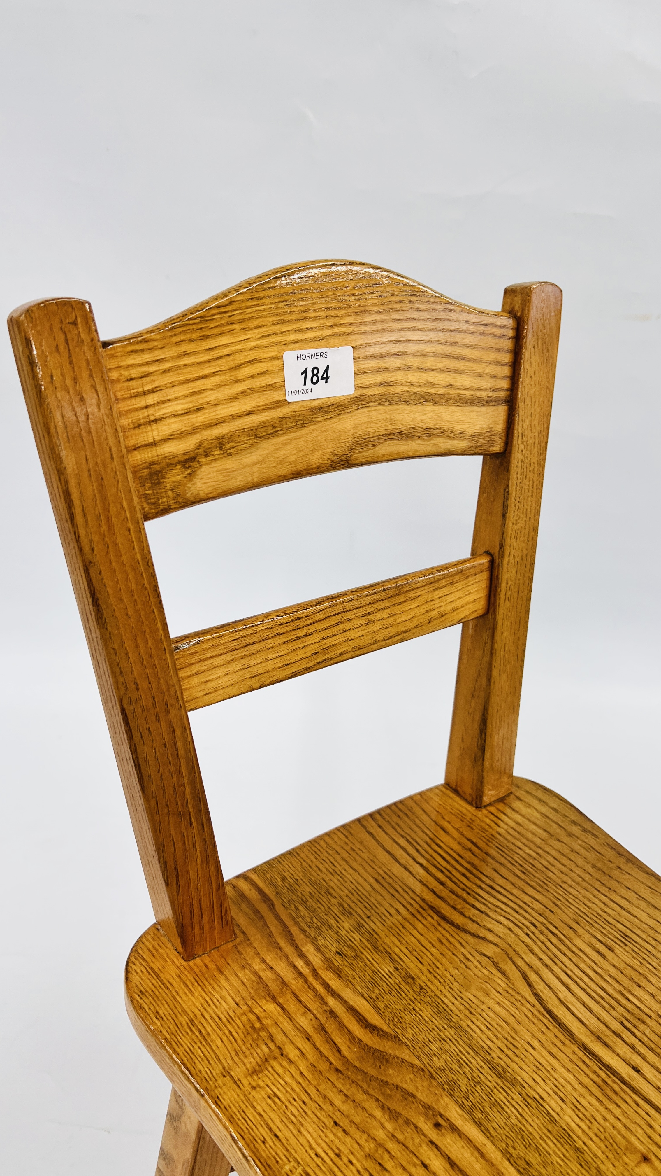 A HANDMADE SOLID OAK CHILD'S CHAIR AND SMALL OAK STOOL WITH WOVEN SEAT. - Image 3 of 9