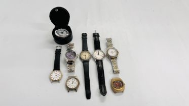 A GROUP OF GENT'S WRIST WATCHES AND FACES TO INCLUDE AN EXAMPLE MARKED RAYMOND WEIL AND A TRAVEL