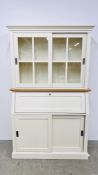 A MODERN MARKS & SPENCER "GREENWICH" CREAM FINISH BUREAU BOOKCASE WITH SLIDING DOORS AND FITTED