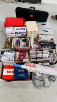 5 X BOXES OF ASSORTED SUNDRIES TO INCLUDE STATIONERY AND GAMES, STORAGE DRAWERS,