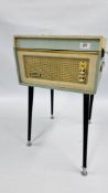 VINTAGE DANSETTE "BERMUDA" TRANSPORTABLE RECORD PLAYER WITH DETACHABLE LEGS BLUE / CREAM CASE -